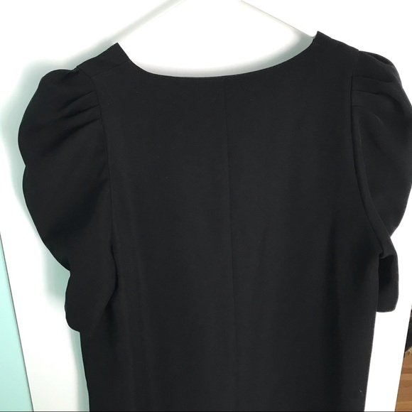 Zara Black Puff Sleeve Mini Dress V Neck Small - Picture 6 of 11